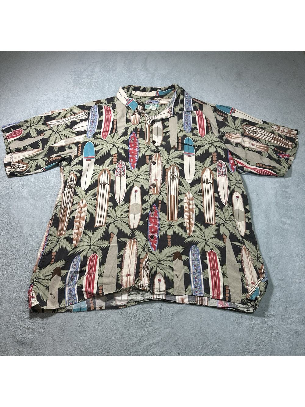 Vintage Reyn Spooner Hawaiian Trad Surf Boards Button Up Shirt Large Tropicana